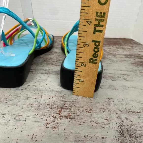Vintage 90s 1990s Y2K 2000s neon elastic top platform sandals 7.5 retro - Picture 2 of 11